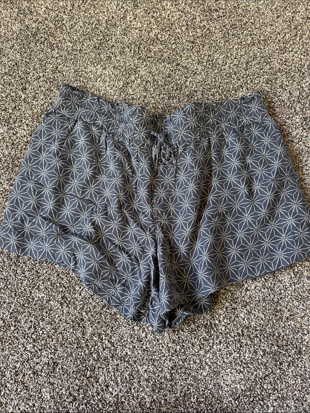 Women’s Blue Gray Geometric Athletic Shorts with Drawstring